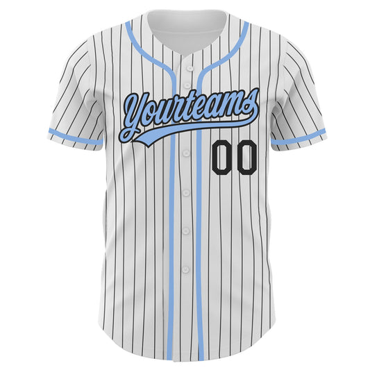 Custom White Black Pinstripe Light Blue Authentic Baseball Jersey - Sky-Custom