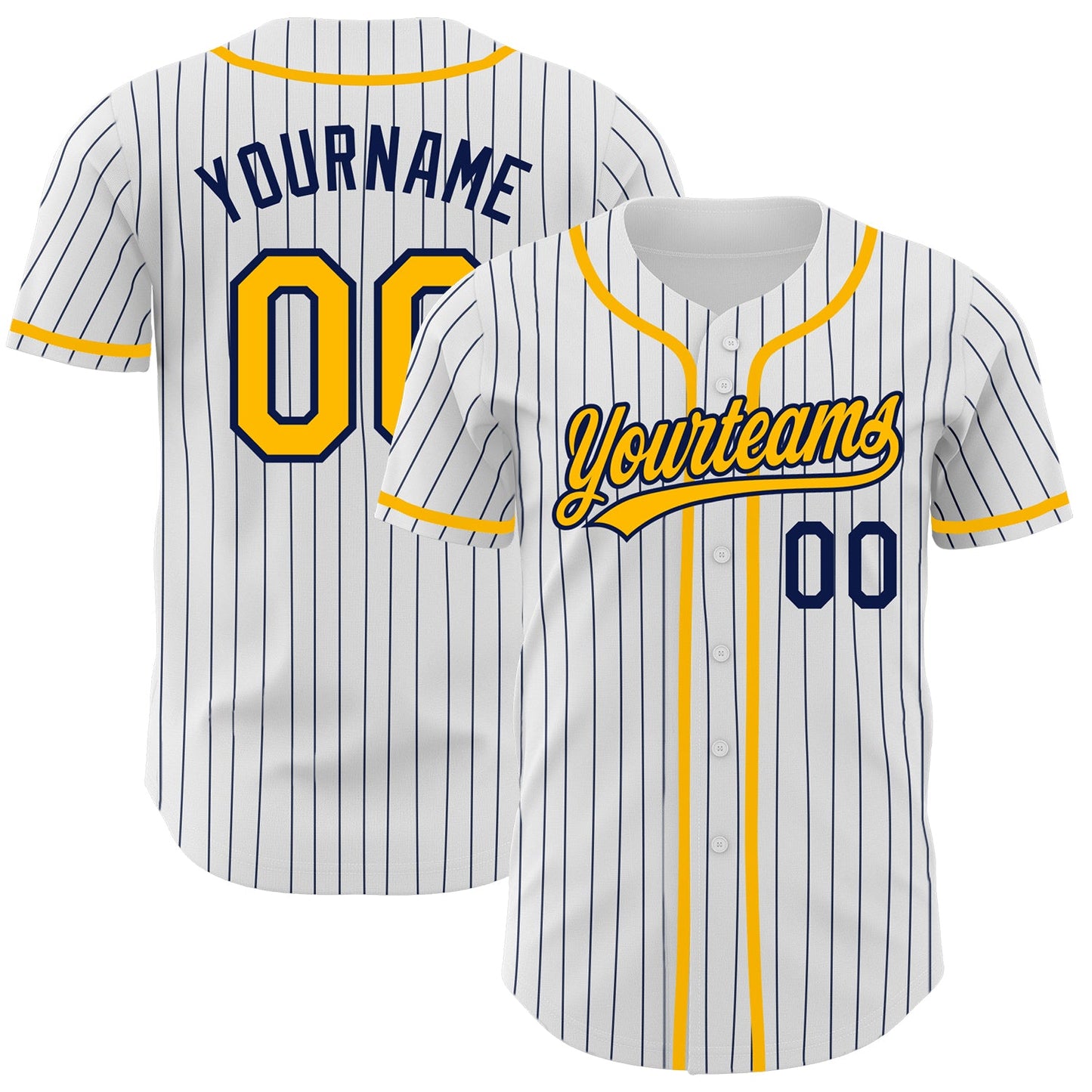 Custom White Navy Pinstripe Gold Authentic Baseball Jersey - Sky-Custom