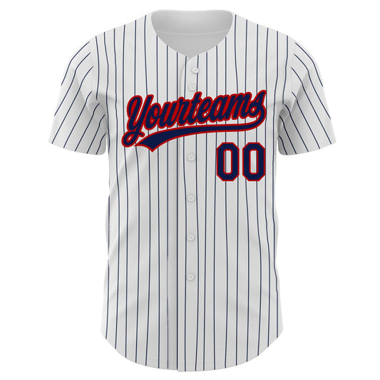 Custom White Navy Pinstripe Navy-Red Authentic Baseball Jersey - Sky-Custom