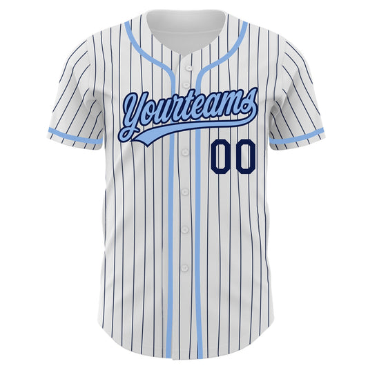 Custom White Navy Pinstripe Light Blue Authentic Baseball Jersey - Sky-Custom