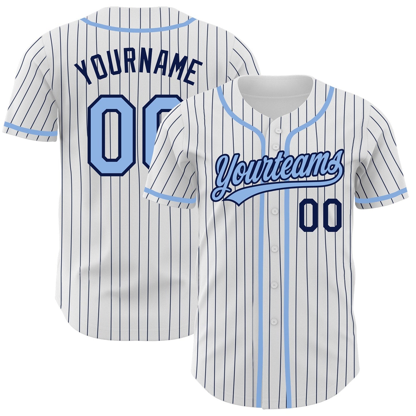 Custom White Navy Pinstripe Light Blue Authentic Baseball Jersey - Sky-Custom