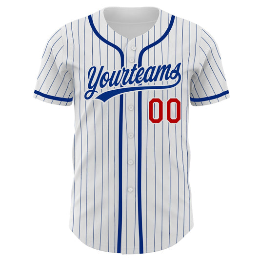 Custom White Royal Pinstripe Red Authentic Baseball Jersey - Sky-Custom