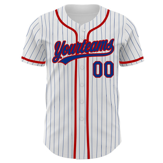 Custom White Royal Pinstripe Royal-Red Authentic Baseball Jersey - Sky-Custom