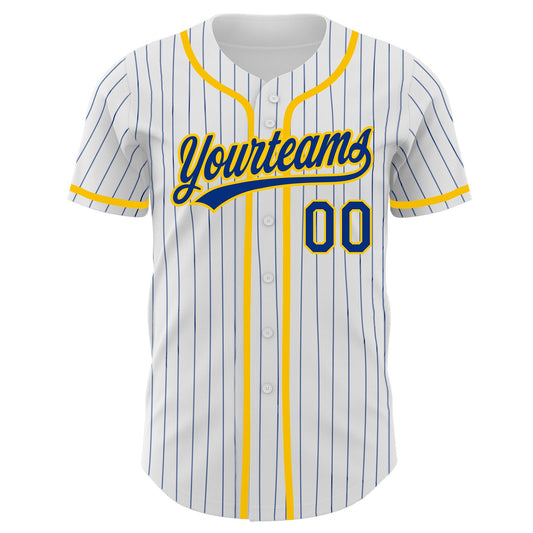 Custom White Royal Pinstripe Royal-Yellow Authentic Baseball Jersey - Sky-Custom