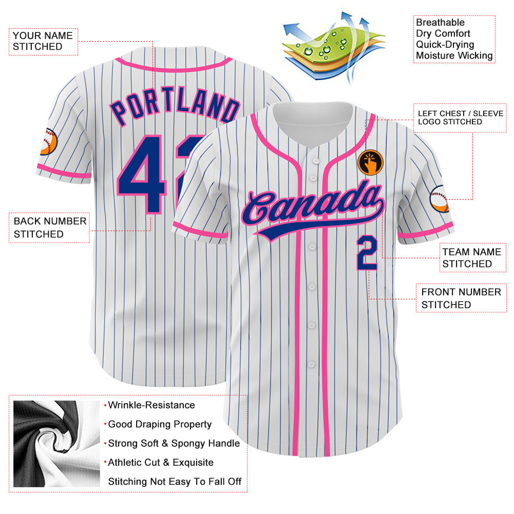 Custom White Royal Pinstripe Royal-Pink Authentic Baseball Jersey - Sky-Custom