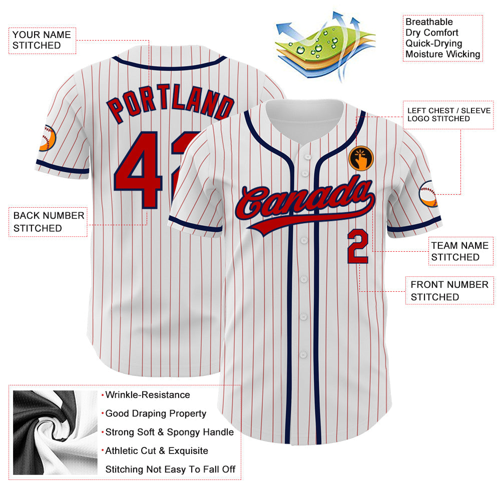 Custom White Red Pinstripe Red-Navy Authentic Baseball Jersey - Sky-Custom