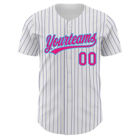 Custom White Purple Pinstripe Hot Pink-Sky Blue Authentic Baseball Jersey - Sky-Custom