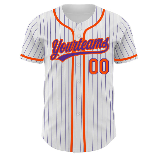 Custom White Purple Pinstripe Orange Authentic Baseball Jersey - Sky-Custom