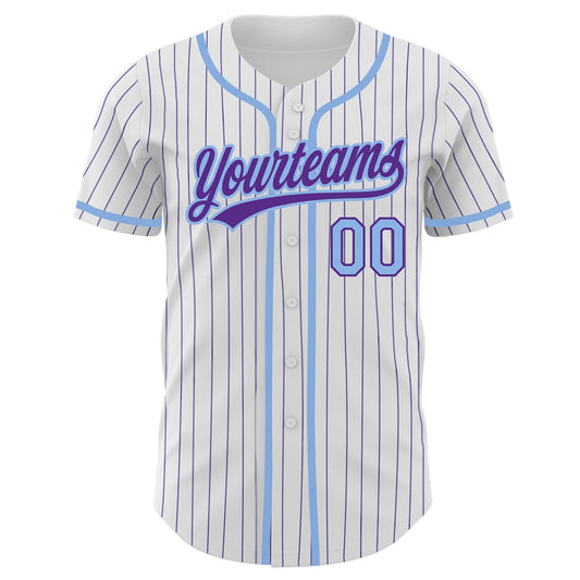 Custom White Purple Pinstripe Light Blue Authentic Baseball Jersey - Sky-Custom