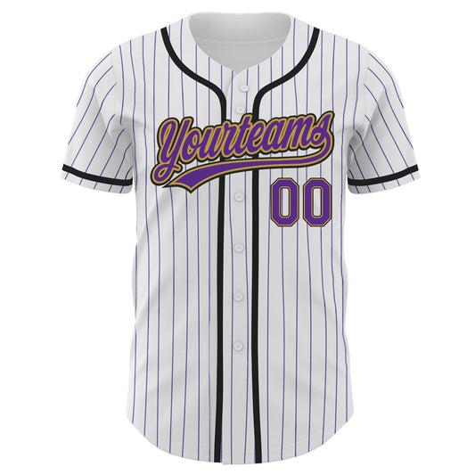 Custom White Purple Pinstripe Purple Old Gold-Black Authentic Baseball Jersey - Sky-Custom
