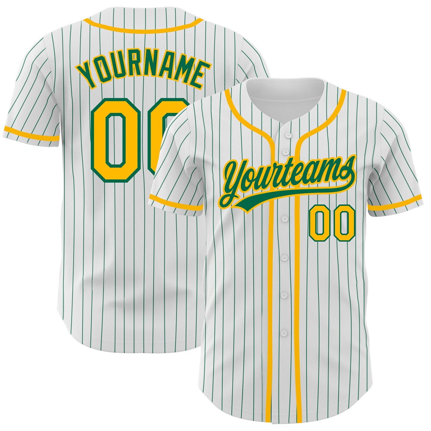 Custom White Kelly Green Pinstripe Gold Authentic Baseball Jersey - Sky-Custom