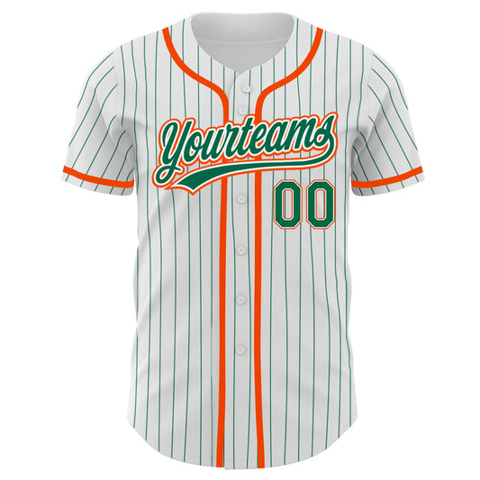 Custom White Kelly Green Pinstripe Kelly Green-Orange Authentic Baseball Jersey - Sky-Custom