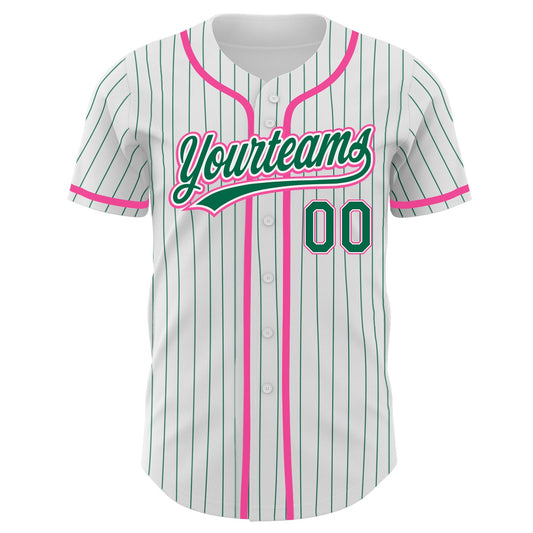 Custom White Kelly Green Pinstripe Kelly Green-Pink Authentic Baseball Jersey - Sky-Custom
