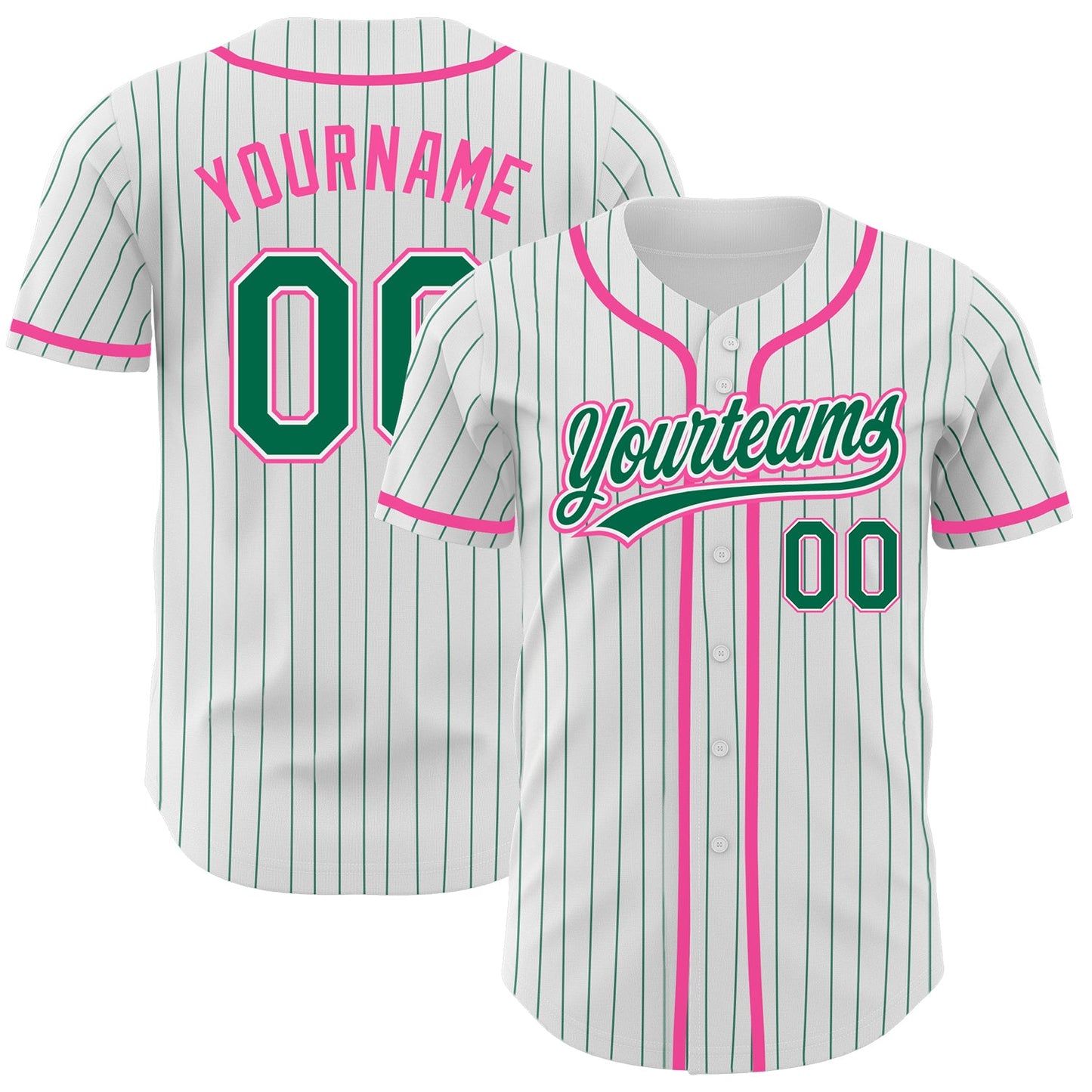 Custom White Kelly Green Pinstripe Kelly Green-Pink Authentic Baseball Jersey - Sky-Custom