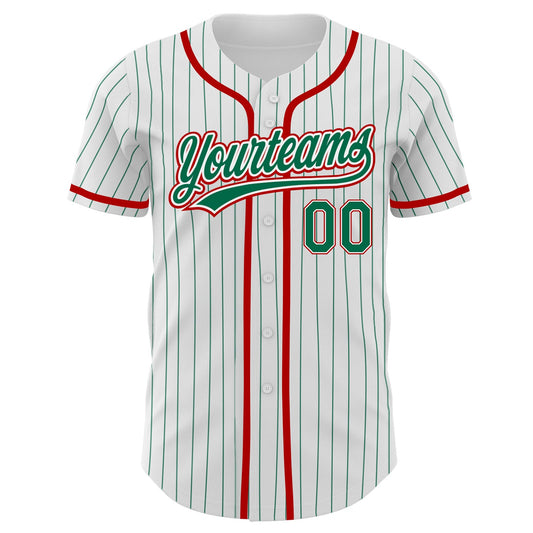 Custom White Kelly Green Pinstripe Kelly Green-Red Authentic Baseball Jersey - Sky-Custom