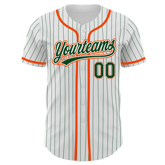 Custom White Green Pinstripe Green-Orange Authentic Baseball Jersey - Sky-Custom