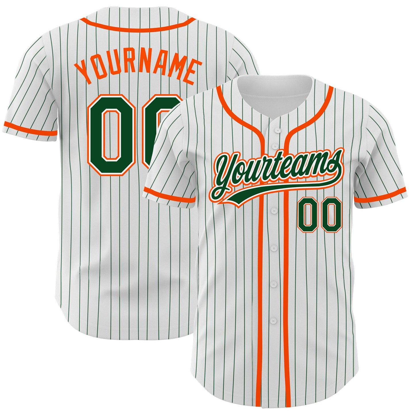 Custom White Green Pinstripe Green-Orange Authentic Baseball Jersey - Sky-Custom