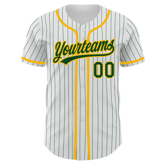Custom White Green Pinstripe Green-Gold Authentic Baseball Jersey - Sky-Custom