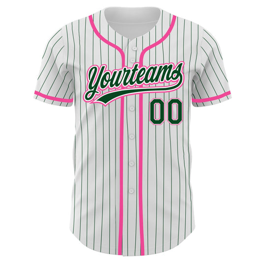 Custom White Green Pinstripe Green-Pink Authentic Baseball Jersey - Sky-Custom