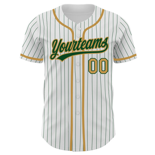 Custom White Green Pinstripe Old Gold Authentic Baseball Jersey - Sky-Custom