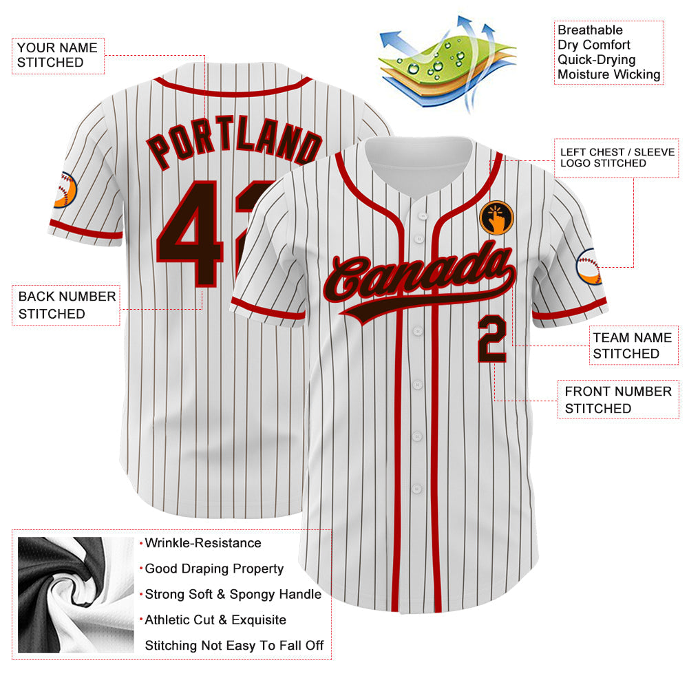 Custom White Brown Pinstripe Brown-Red Authentic Baseball Jersey - Sky-Custom