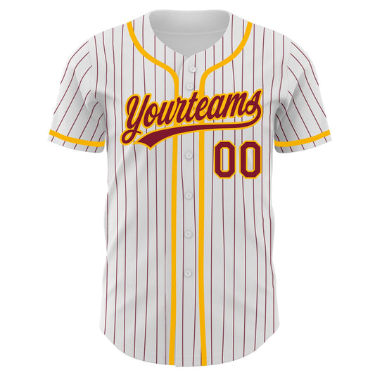 Custom White Crimson Pinstripe Crimson-Gold Authentic Baseball Jersey - Sky-Custom