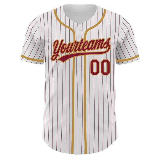 Custom White Crimson Pinstripe Crimson-Old Gold Authentic Baseball Jersey - Sky-Custom