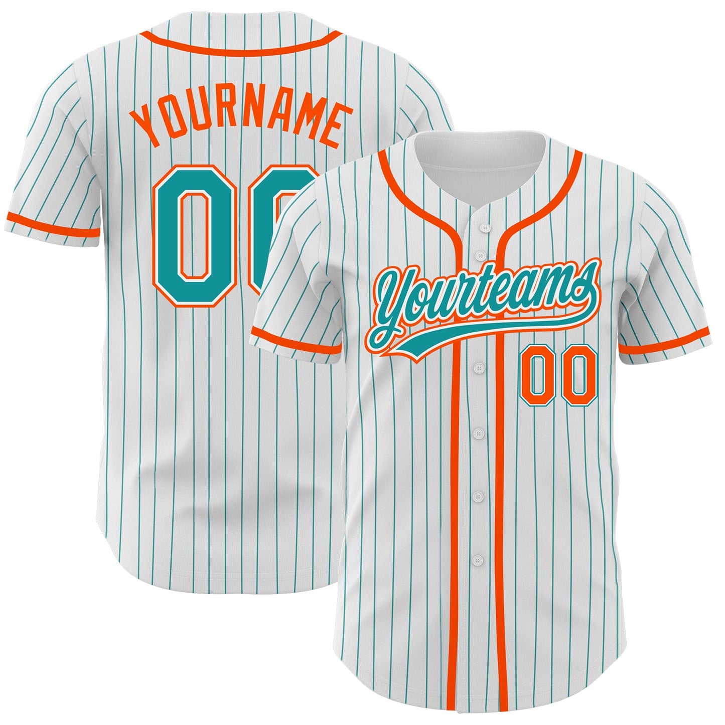 Custom White Teal Pinstripe Teal-Orange Authentic Baseball Jersey - Sky-Custom