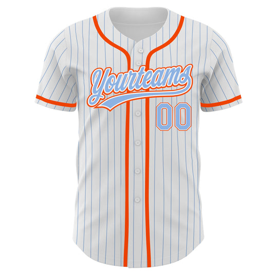 Custom White Light Blue Pinstripe Light Blue-Orange Authentic Baseball Jersey - Sky-Custom