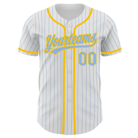 Custom White Light Blue Pinstripe Light Blue-Yellow Authentic Baseball Jersey - Sky-Custom