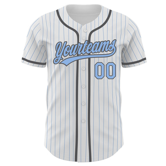 Custom White Light Blue Pinstripe Light Blue-Steel Gray Authentic Baseball Jersey - Sky-Custom