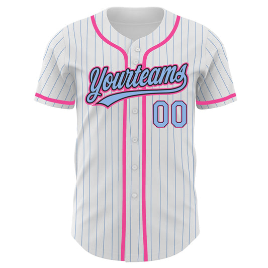 Custom White Light Blue Pinstripe Light Blue Black-Pink Authentic Baseball Jersey - Sky-Custom