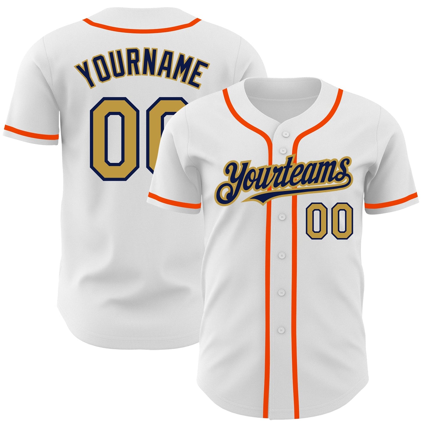 Custom White Old Gold Navy-Orange Authentic Baseball Jersey - Sky-Custom