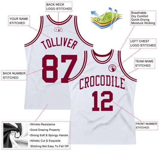 Custom White Maroon Authentic Throwback Basketball Jersey - Sky-Custom