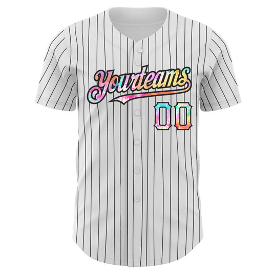 Custom White Black Pinstripe Tie Dye Authentic Baseball Jersey - Sky-Custom