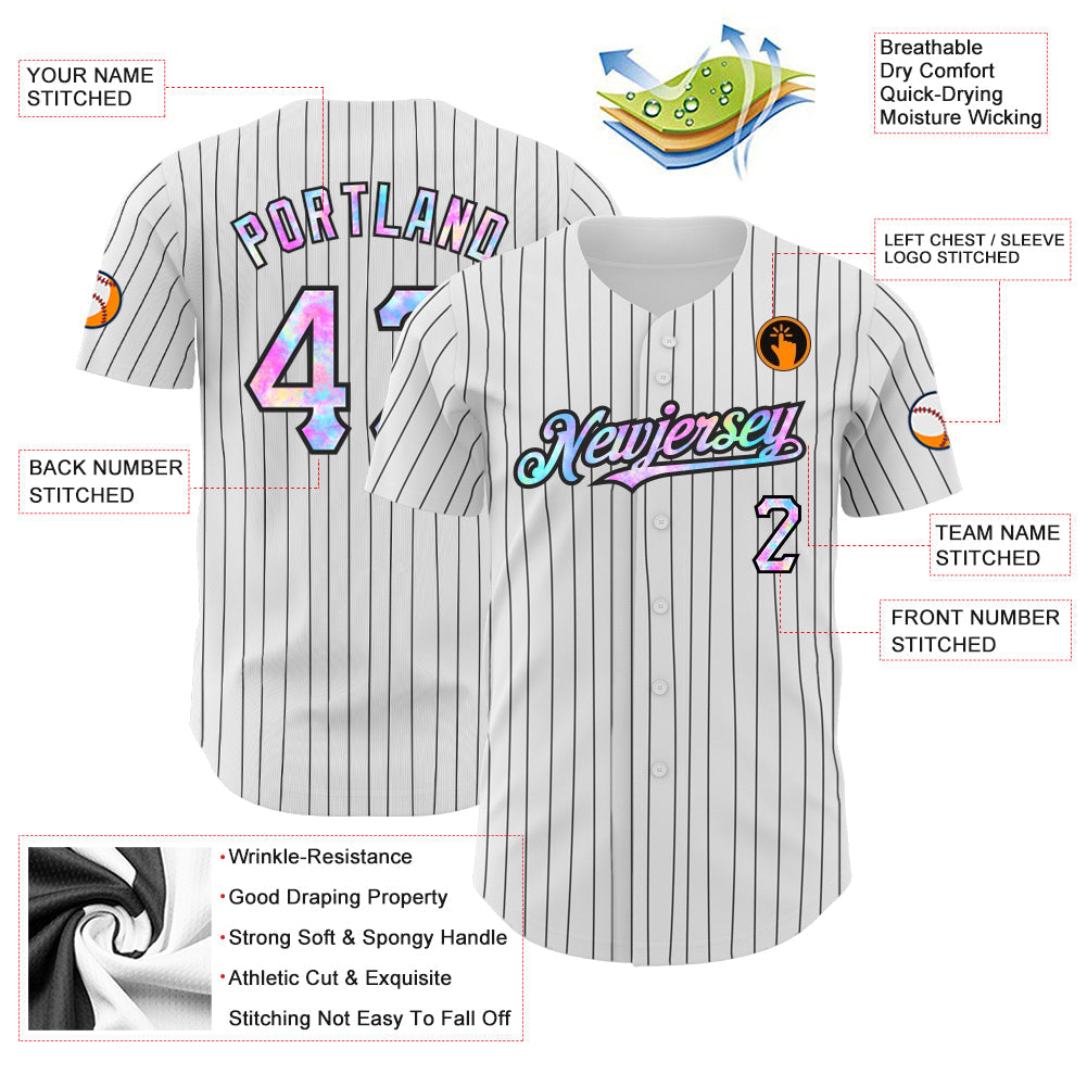 Custom White Black Pinstripe Tie Dye Authentic Baseball Jersey - Sky-Custom