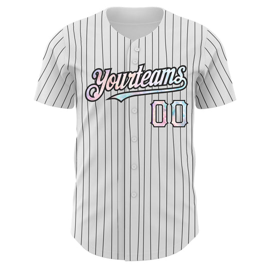 Custom White Black Pinstripe Tie Dye Authentic Baseball Jersey - Sky-Custom