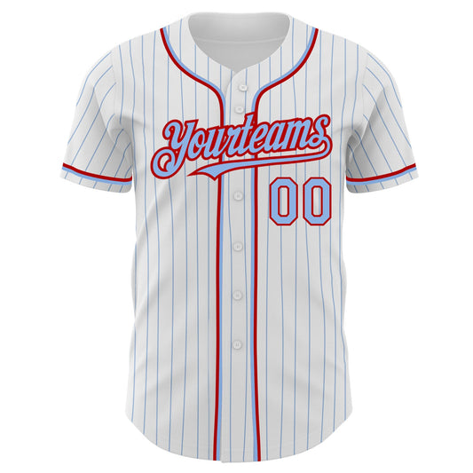 Custom White Light Blue Pinstripe Red Authentic Baseball Jersey - Sky-Custom