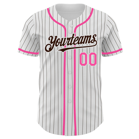 Custom White Brown Pinstripe Pink Authentic Baseball Jersey - Sky-Custom