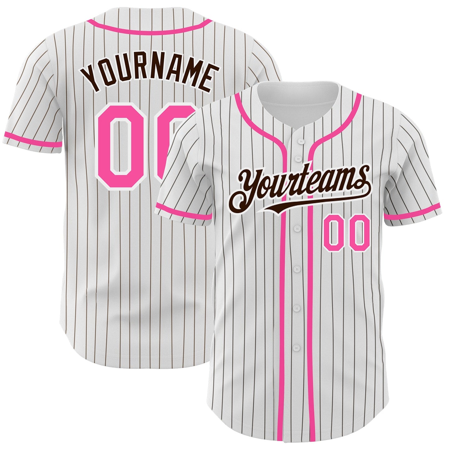 Custom White Brown Pinstripe Pink Authentic Baseball Jersey - Sky-Custom
