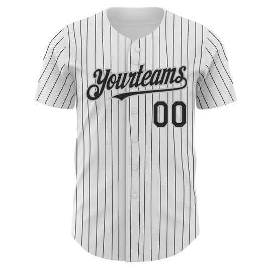 Custom White Black Pinstripe Gray Authentic Baseball Jersey - Sky-Custom