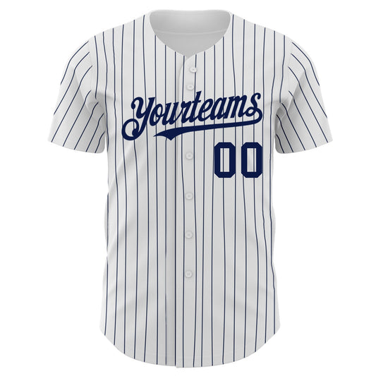 Custom White Navy Pinstripe Navy Authentic Baseball Jersey - Sky-Custom