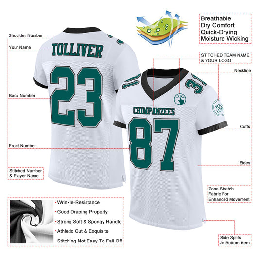 Custom White Midnight Green-Black Mesh Authentic Football Jersey - Sky-Custom