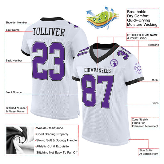 Custom White Purple Gray-Black Mesh Authentic Football Jersey - Sky-Custom