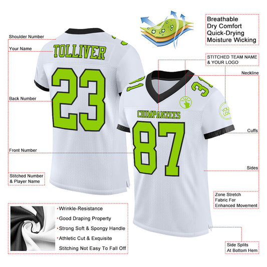Custom White Neon Green-Black Mesh Authentic Football Jersey - Sky-Custom
