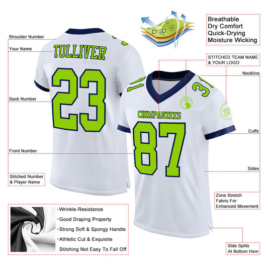 Custom White Neon Green-Navy Mesh Authentic Football Jersey - Sky-Custom
