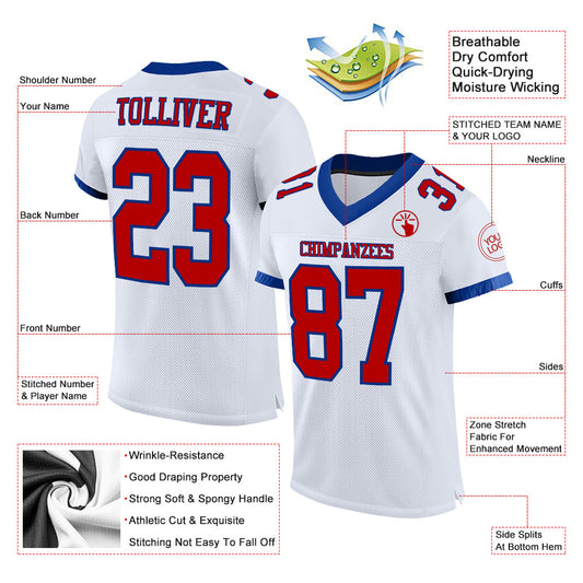 Custom White Red-Royal Mesh Authentic Football Jersey - Sky-Custom