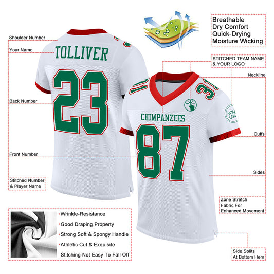 Custom White Kelly Green-Red Mesh Authentic Football Jersey - Sky-Custom