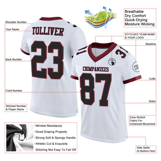 Custom White Black-Burgundy Mesh Authentic Football Jersey - Sky-Custom
