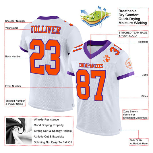 Custom White Orange-Purple Mesh Authentic Football Jersey - Sky-Custom